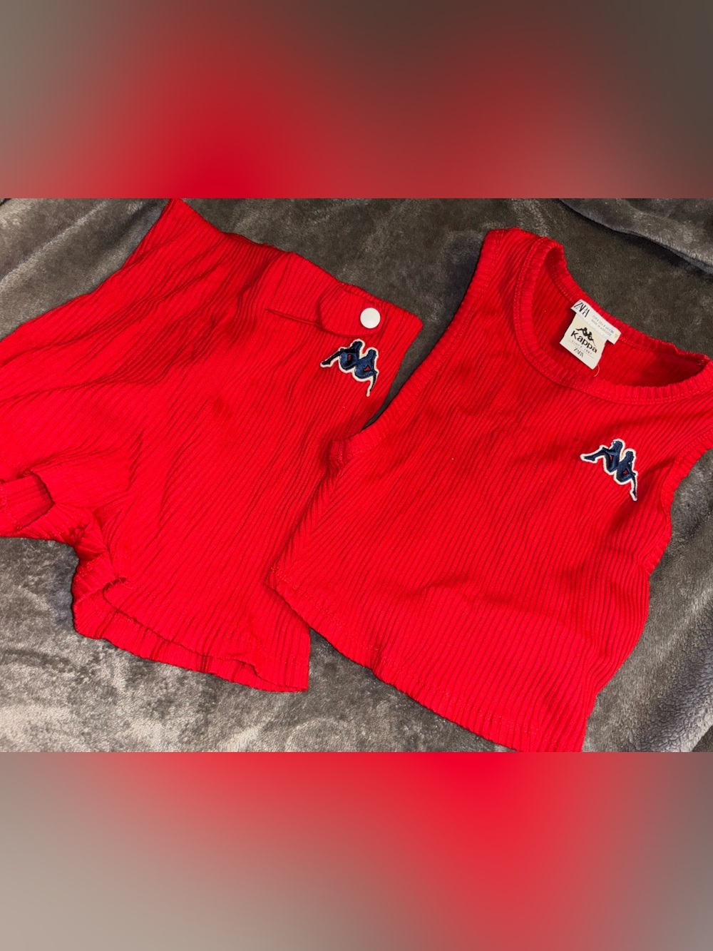 Kappa Red Ribbed Tank and Shorts Duo